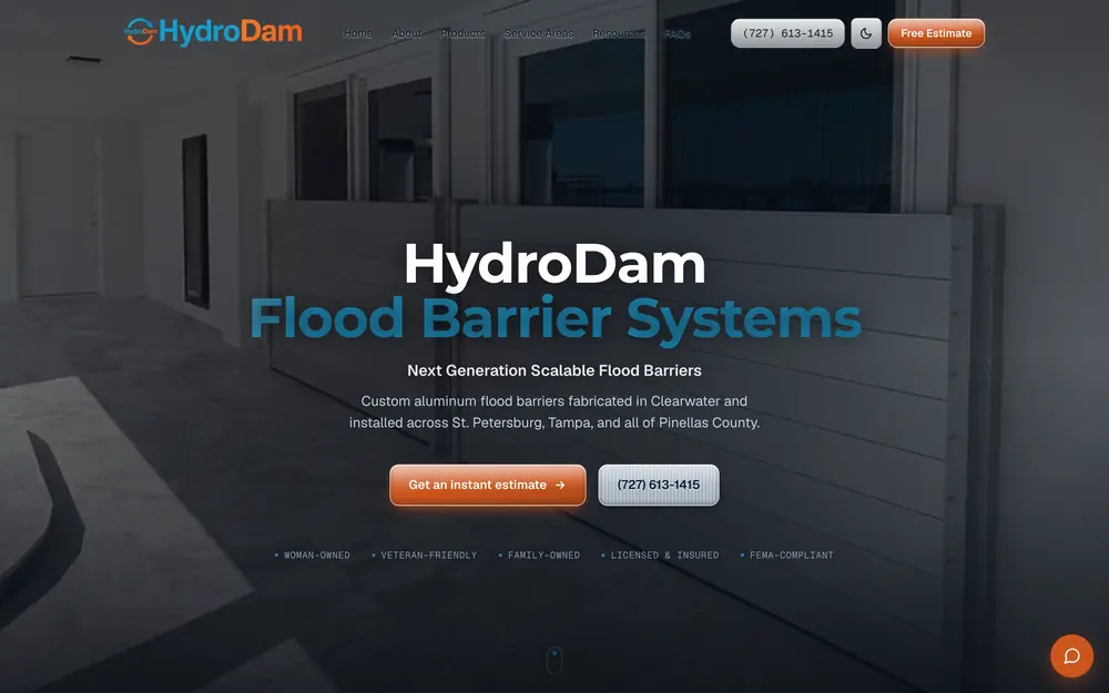 HydroDam home page, built by Voreli AI