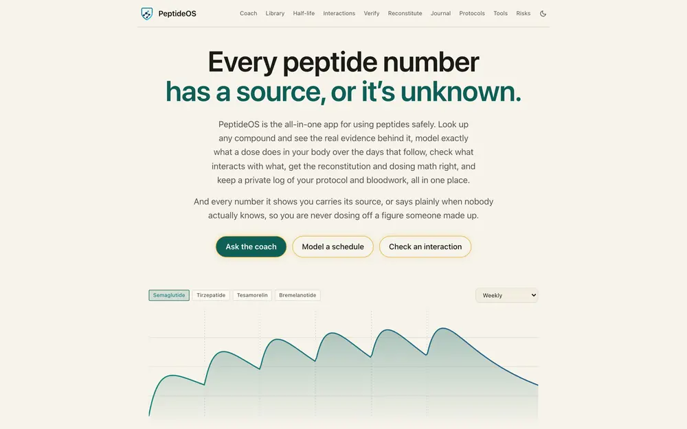 PeptideOS website, built by Voreli AI